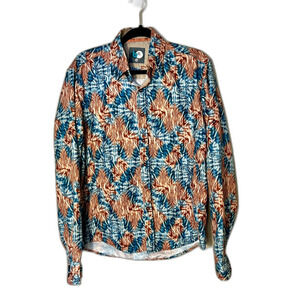 B Rey Men's Long Sleeved Button Down Multicolor LS Med Blue Brown